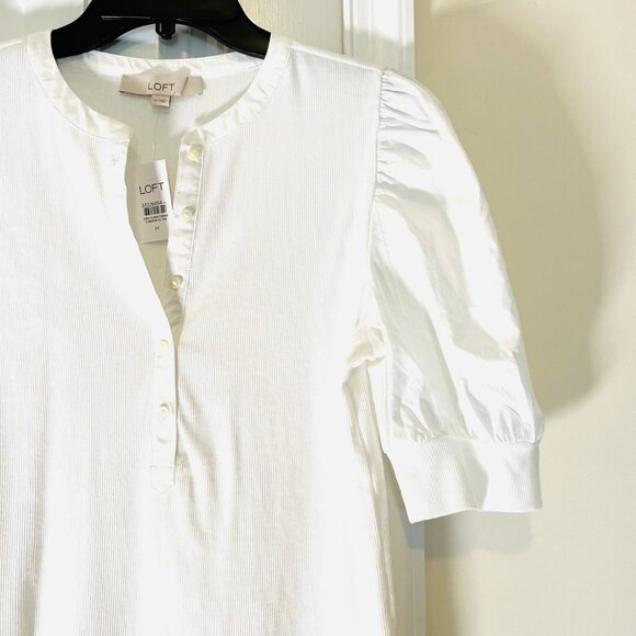 Loft Blouse with Short Puffed Sleeves, Mixed Media (M) New with Tag - Picture 11 of 13
